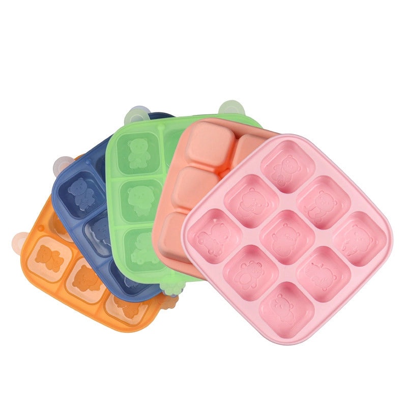 Silicone Baby Food Mould Rice Cake Steamed Cake Maker 9 Bear Shape Food Grade Grinding Tool|Baby Feeding Accessories
