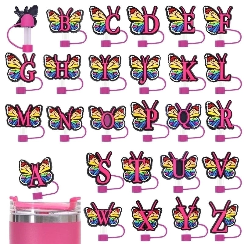 10 Pieces Cute Alphabet PVC Straw Decorative Caps Set|Drinkware Accessories