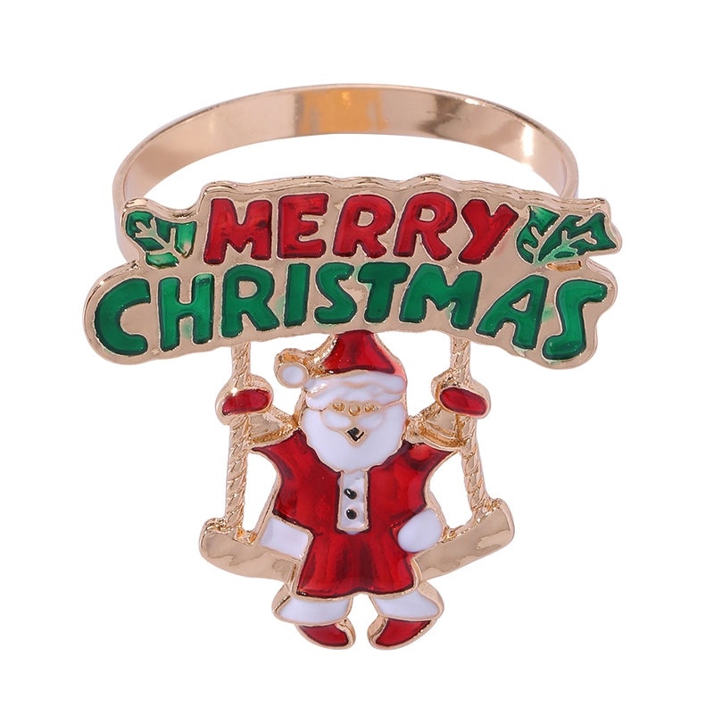 Festive Penguin Santa Claus Napkin Ring Alloy Christmas Table Decor | Tableware & Napkin Rings