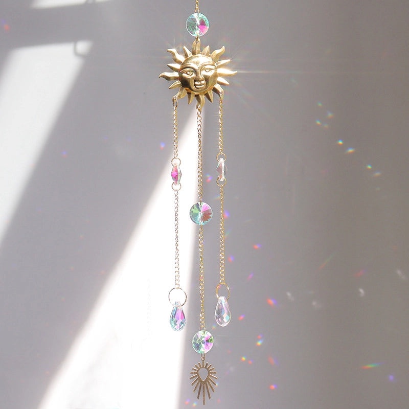 Minimalist Sun Star Moon Crystal Metal Suncatcher Wind Chime | Home Decor Wall Art