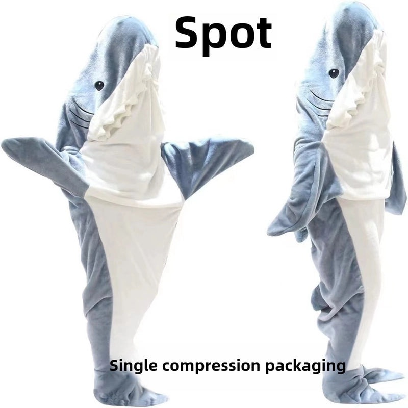 Shark Furry Hoodie Sleeping Bag Warm Flannel Thick Nightgown Loose Jumpsuit Lazy Blanket | Home & Living
