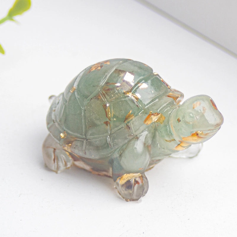Minimalist Tortoise Figurine with Natural Crystal Accents|Home Decor