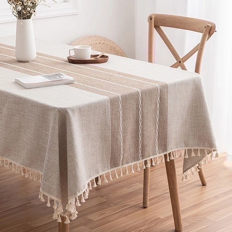 Striped Polyester Tablecloth for Casual Vacation Use | Home Decor & Table Linens