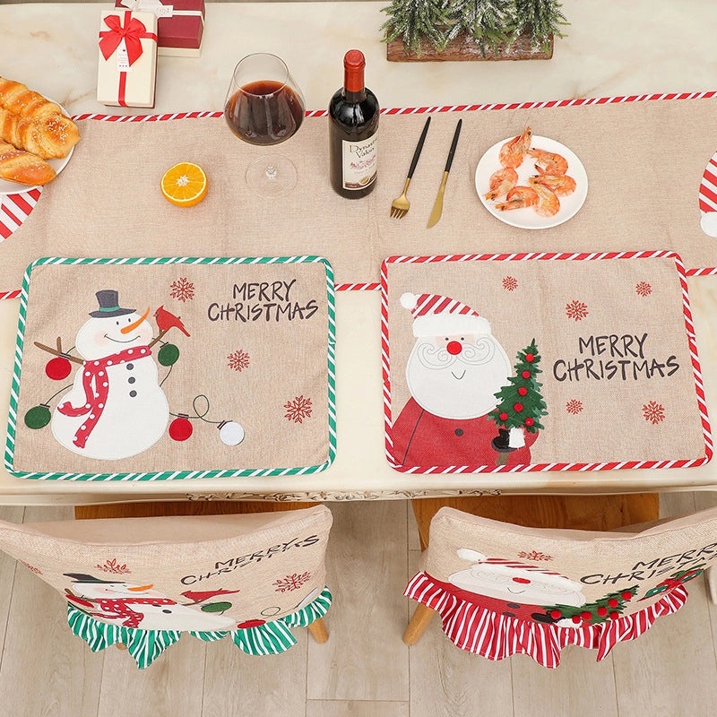 Festive Christmas Snowman Linen Placemat Cartoon Style Holiday Table Decoration|Home & Living > Kitchen & Dining > Table Linens