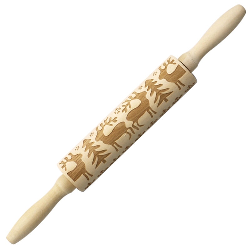 Christmas Elk Cartoon Rolling Pin Ethnic Style Theaceae Muhe | Kitchen Utensils & Baking Tools