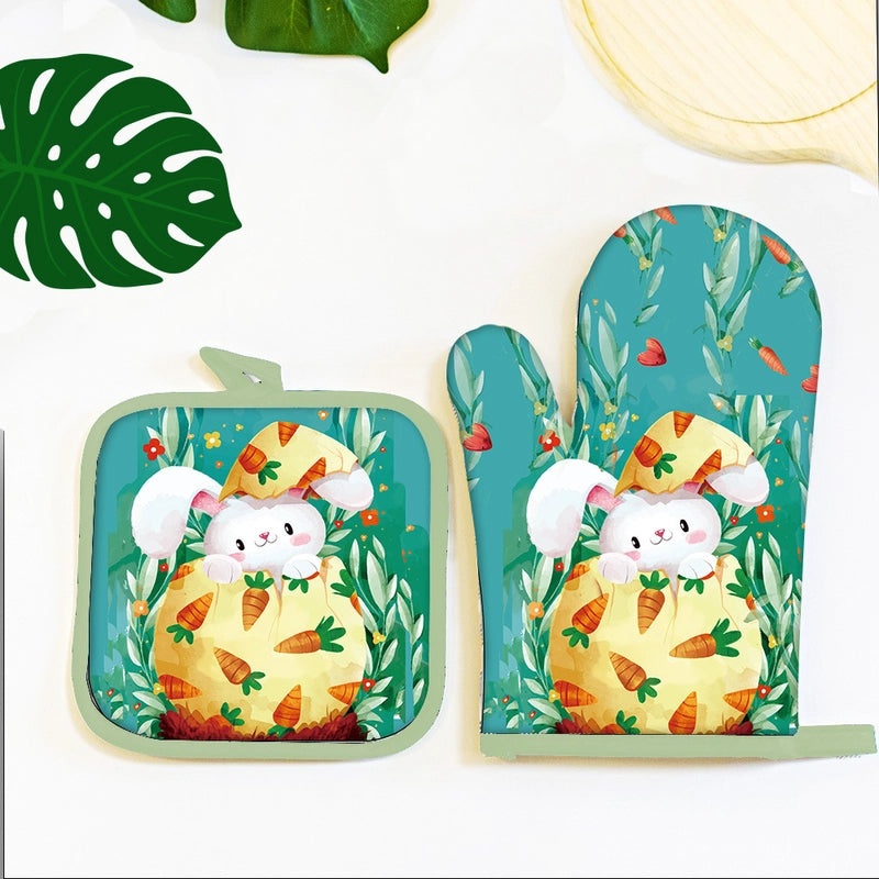 Cartoon Style Minimalist Polyester Apron with Heat Resistant Gloves|Kitchen Accessories