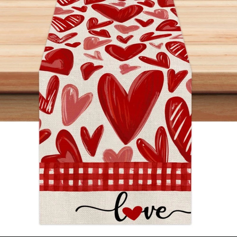 Valentine's Day Elegant Minimalist Heart Letter Polyester Tablecloth | Home Decor