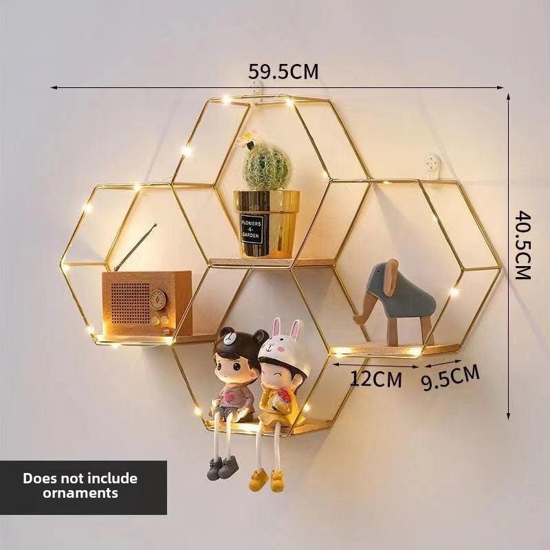 Wrought Iron Nordic Hexagon Wall Shelf Decorative Hanging for Home Bedroom Dining Room|Home Decor Wall Art