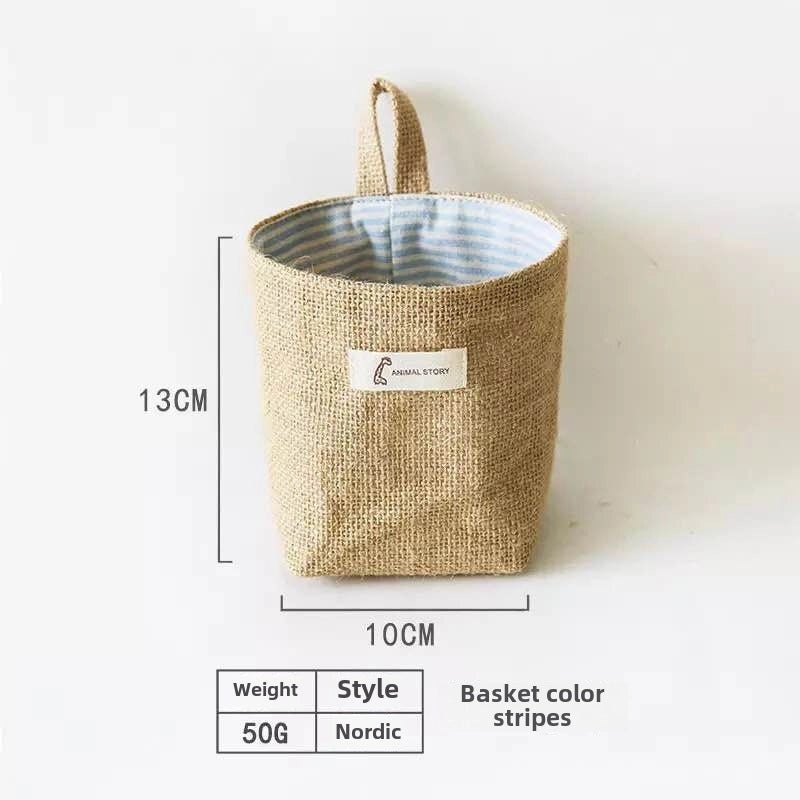 Cotton Linen Hanging Storage Bag for Door Wall Desktop Jute Organizer Sundries Bathroom Use|Home Storage & Organization