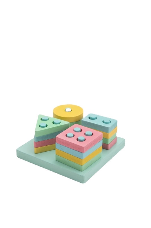 Macaron Color Wooden Geometric Building Blocks Puzzle for Kids | Early Education Toys