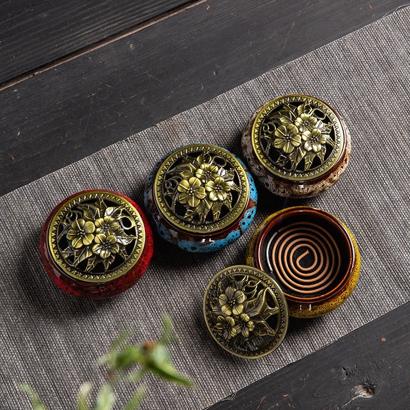 Ceramic Incense Burner Aromatherapy Plate Small Tower Temple Kiln Holder Home Decor|Home Decor & Aromatherapy Accessories