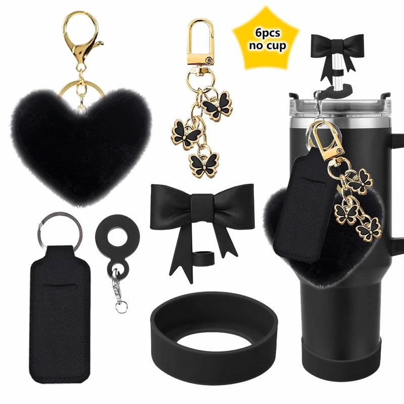 Red Heart Butterfly Bow Knot Silicone Straw Caps, 6-Pack | Drinkware Accessories