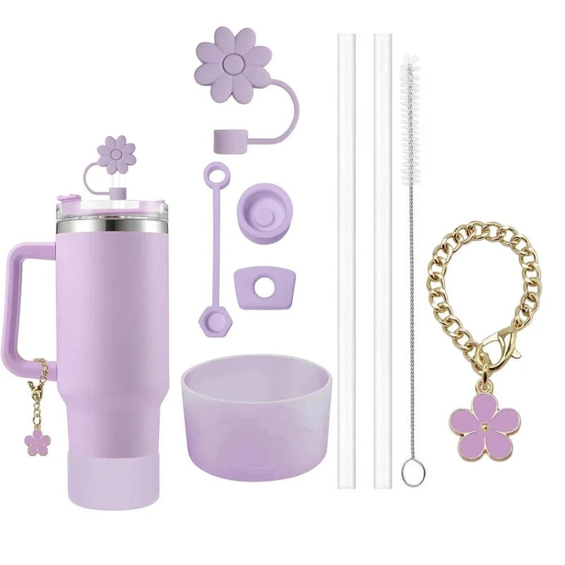 Solid Color Floral Silicone Straw Caps Set | Drink Accessories