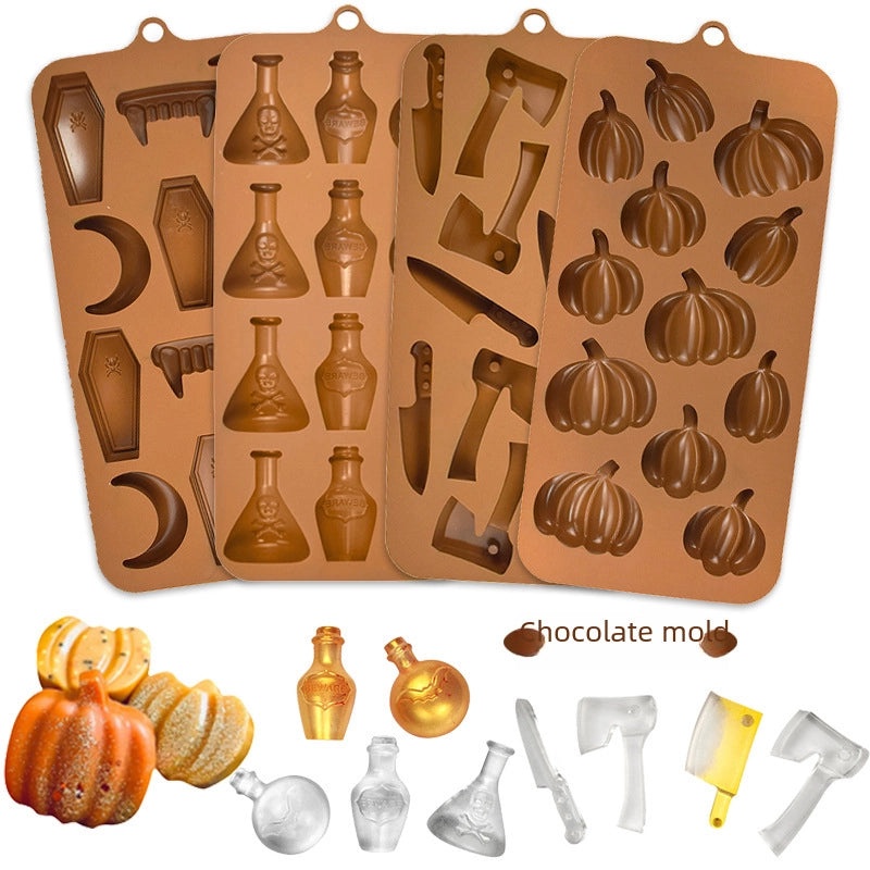 Halloween Pumpkin Wine Bottle Chocolate Mold Soft Candy Dessert Silicone Vampire Teeth Mold | Halloween Baking Molds