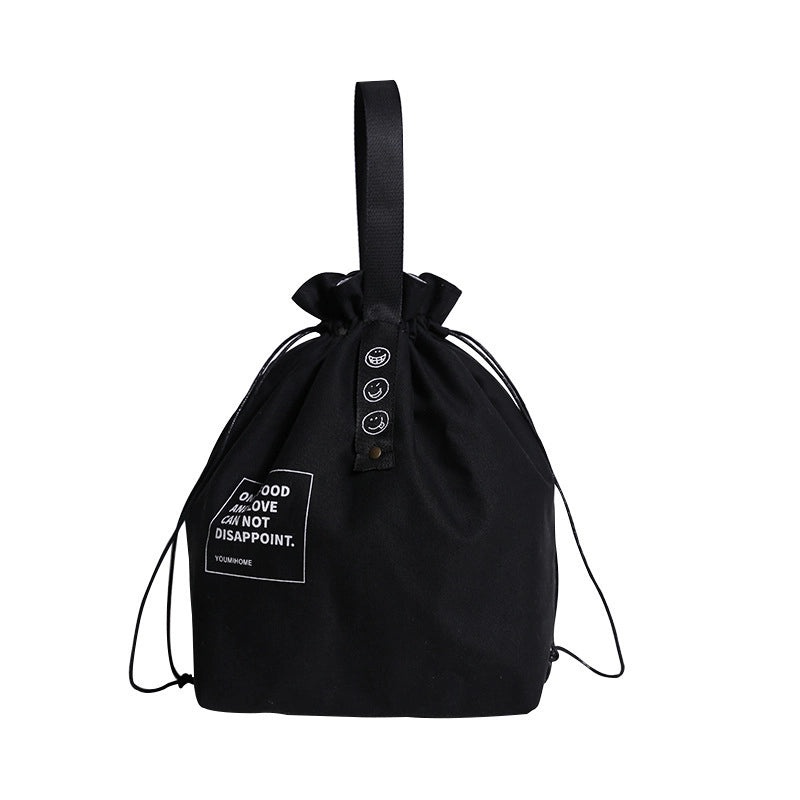 Cotton Linen Drawstring Insulation Bag Industrial Canvas Picnic Lunch Bag Japanese Style|Lunch Bags