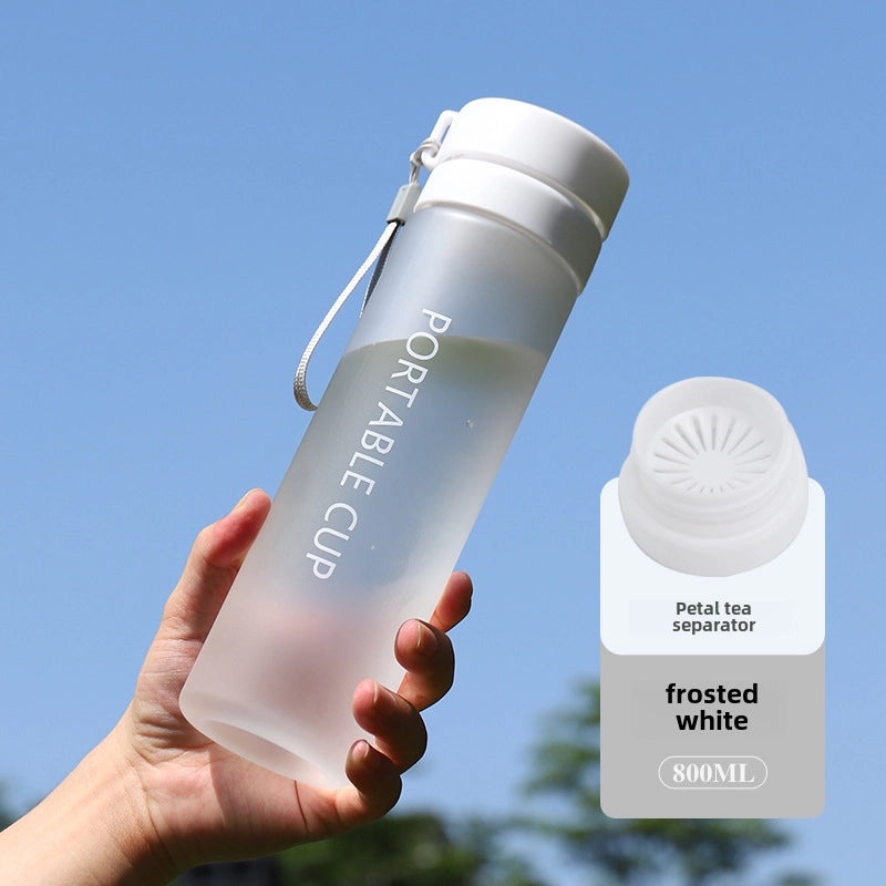 Large-capacity Outdoor Sports Water Bottle with Frosted Plastic Portable Rope Customizable Tea Drain Cup|运动水壶