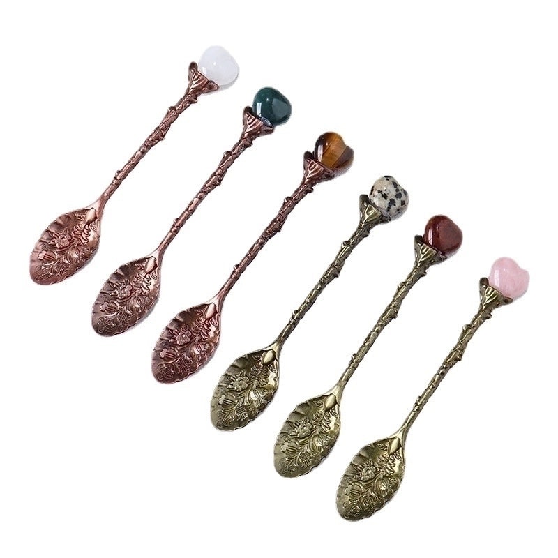 Elegant Natural Crystal Love Spoon with Bronze Long Handle | Kitchen Utensils & Cutlery