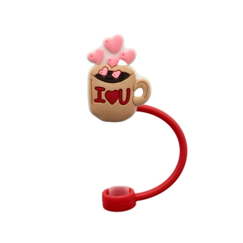 Valentine's Day Red Heart Silicone Straw Caps, 10 Pieces Set | Drinkware Accessories