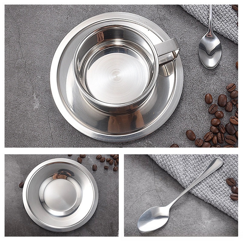 304 Stainless Steel European Style Double Coffee and Tea Cup Set for Office Use|Kitchen & Dining