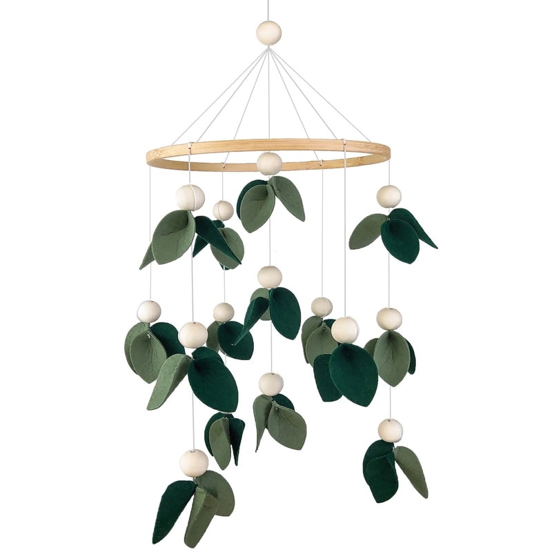 Handmade Felt Leaf Beads Bamboo Ring Wind Chime Bed Bell for Newborn Infant Kids Room Decor | Baby Room Decorations