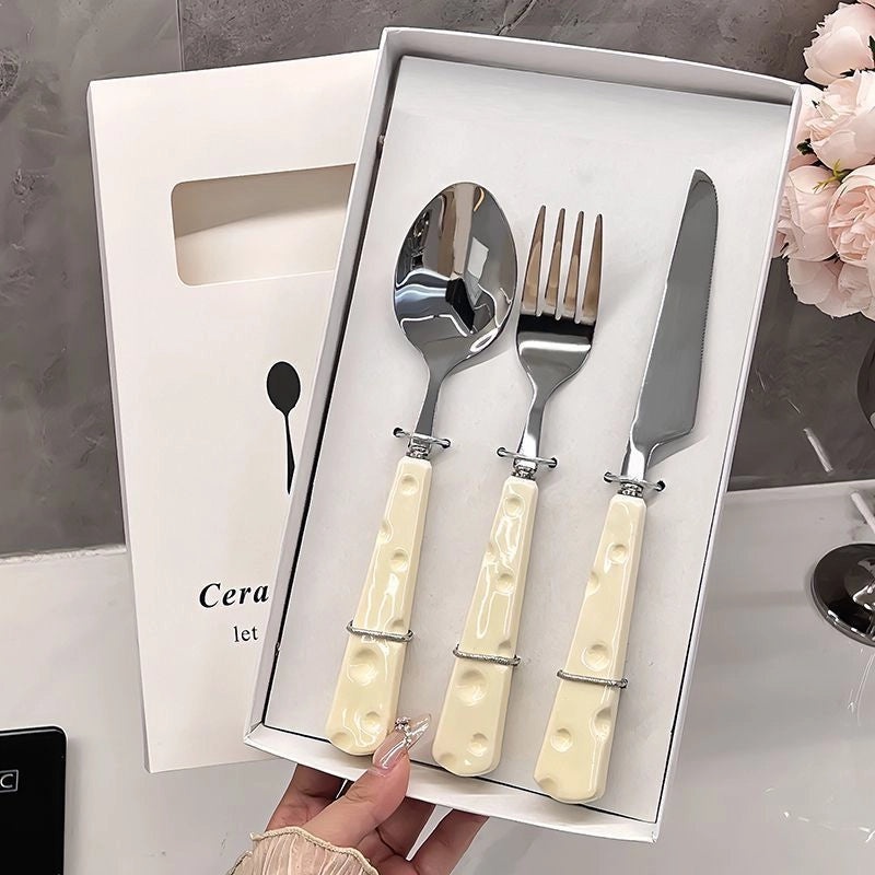 Light Luxury Stainless Steel Cutlery Set Portable Fork Spoon Cheese Dessert Tableware|Kitchen & Dining