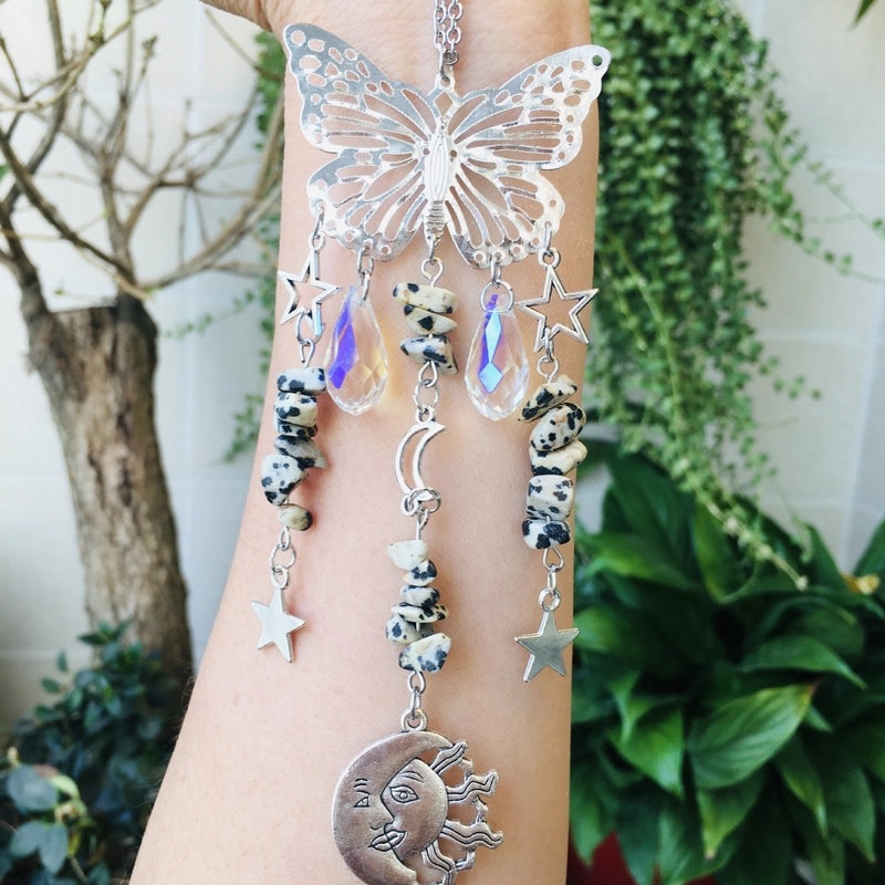 Christmas Pastoral Sun and Butterfly Crystal Pendant Wind Chime Wall Hanging|Home Decor