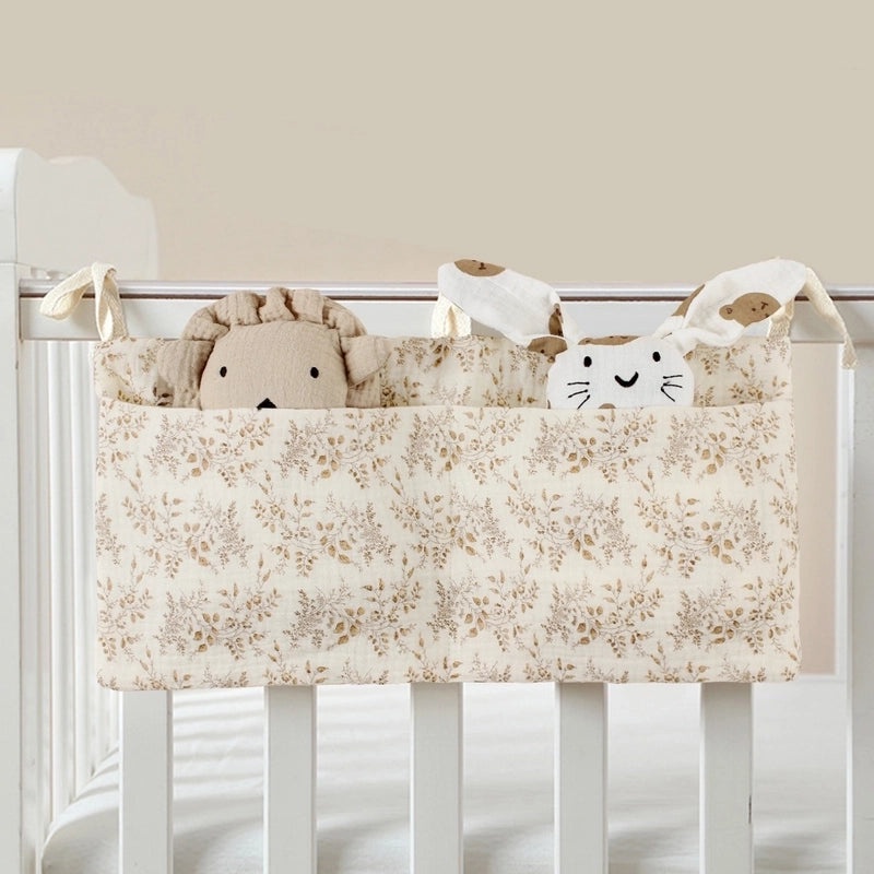 Pure Cotton Baby Bed Organizer with Double Pockets|Baby Storage & Diaper Bags