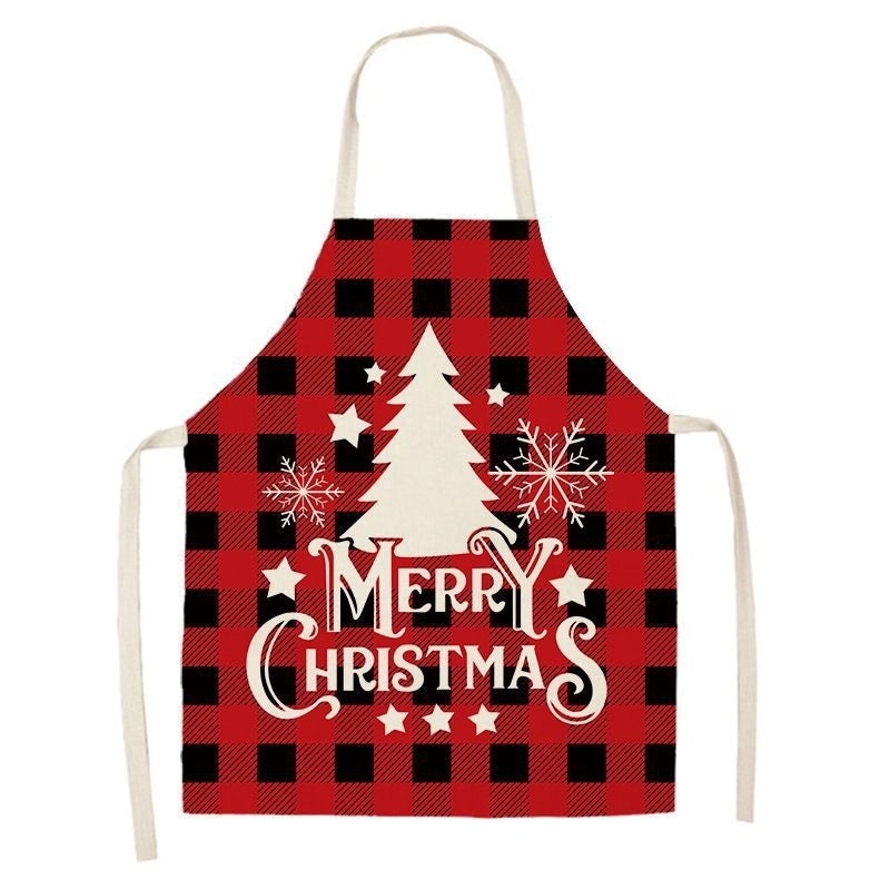 Christmas Santa Claus Stripe Snowflake Linen Apron Holiday Kitchen Accessory|Kitchen & Dining