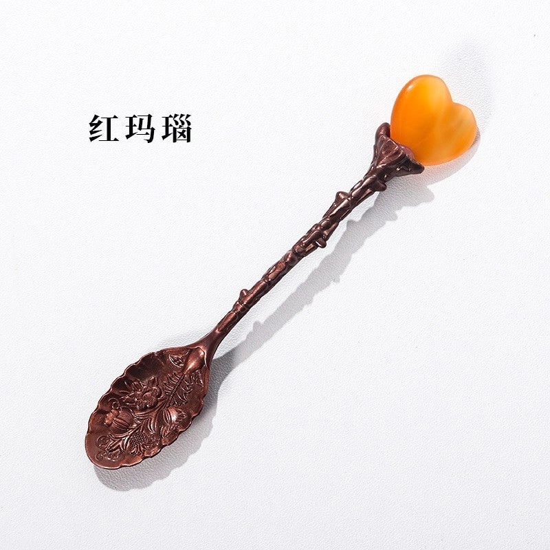 Natural Amethyst Flower Copper Spoon with Long Handle | Home Decor & Kitchen Accessories