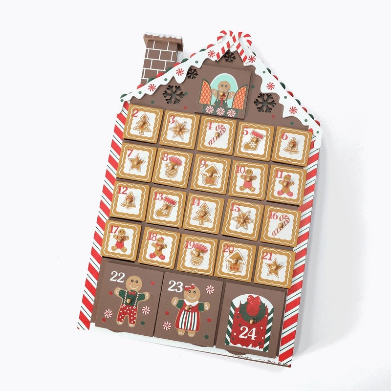 Classic Wooden Christmas House Calendar Gingerbread Table Decor