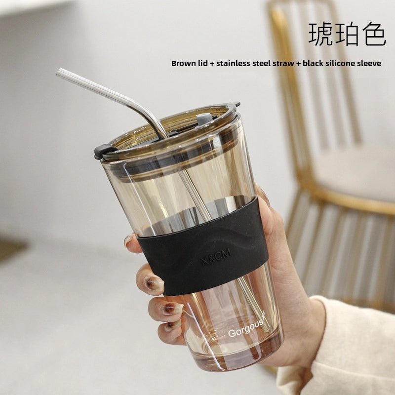 Northern Lights Glass Straw Cup Portable Household Student Drinkware Trendy Couple Small High-Value Cup|Kitchen & Dining