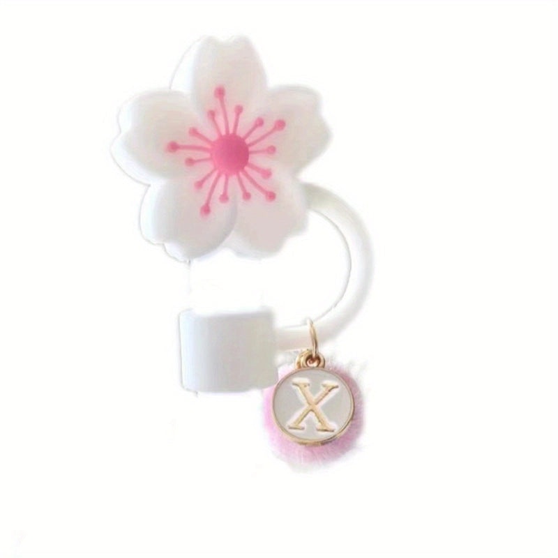 Floral Letter Silicone Straw Cap Decorative Cover 1 Piece|Drinkware Accessories