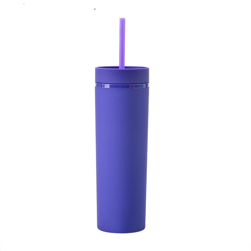 16oz Frosted Double-layer Plastic Tumbler with Straight Straw | Drinkware & Cups