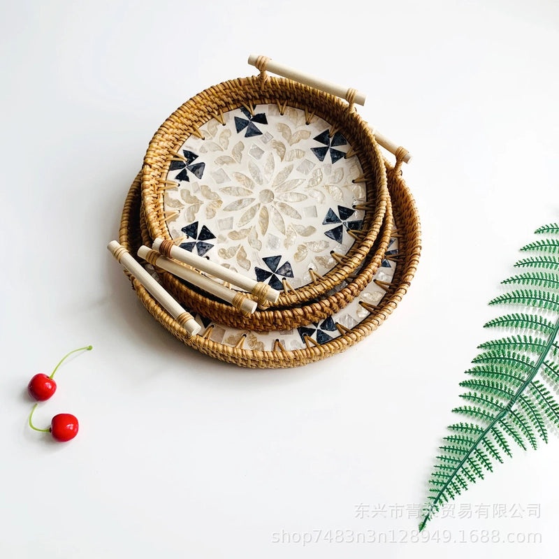 Handwoven Floral Rattan Shell Storage Basket for Casual Home Décor|Home Storage & Organization