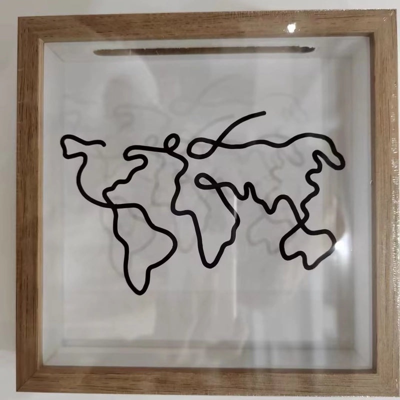 Decorative Storage Box with Postcard Slot Souvenir Piggy Bank Photo Frame Map Design|Home Decor & Storage