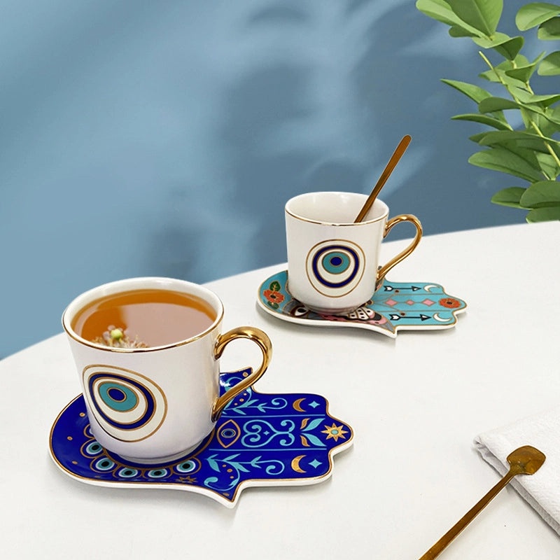 Vintage Devil's Eye White Porcelain Mug Placemat Set | Home & Kitchen Tableware