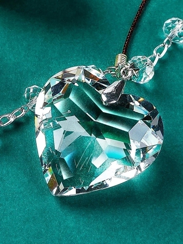 Clear Heart Crystal Cross Car Charm with Blue Enamel | Car Interior Accessories