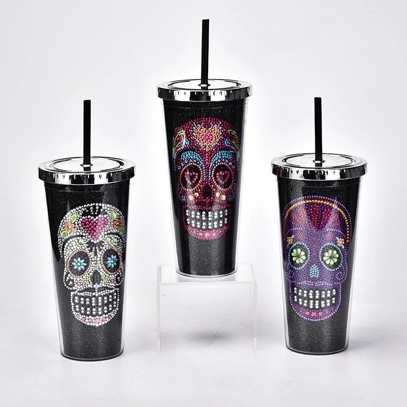 Creative Double-layer Plastic Straw Cup with Halloween Skull Design Large Capacity Drinkware|Halloween Drinkware