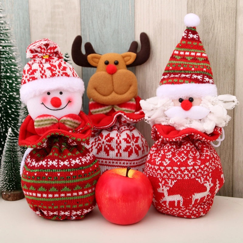 Christmas Kids Gift Knitted Apple Bag Candy Holder for Christmas Eve | Holiday Gift Bags