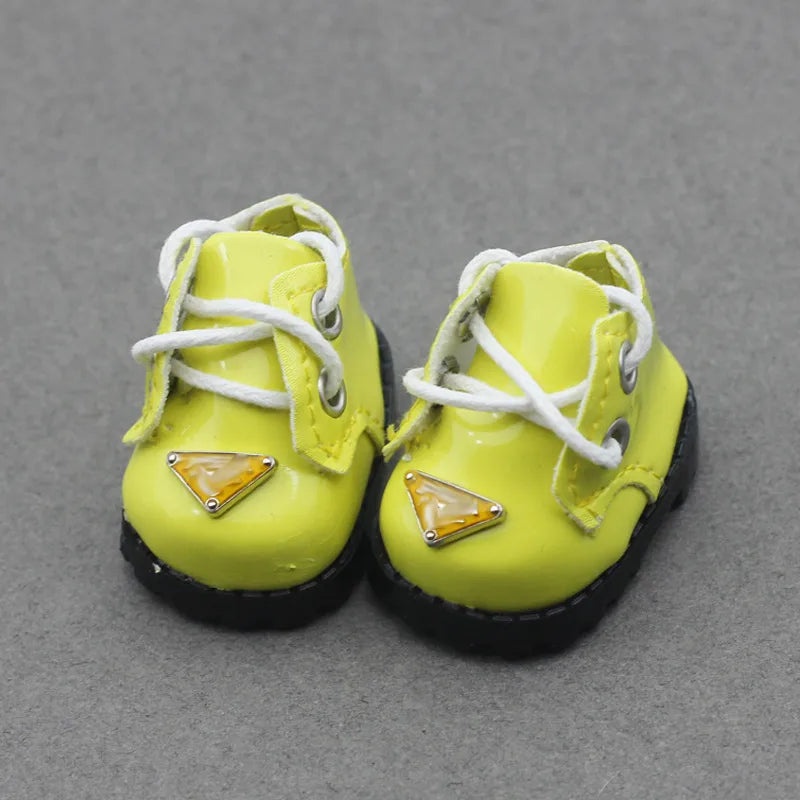 3.8x2.3cm Cotton Doll Shoes with 10cm Laces Shiny Round Toe Leather Tie Toy Footwear|Doll Accessories
