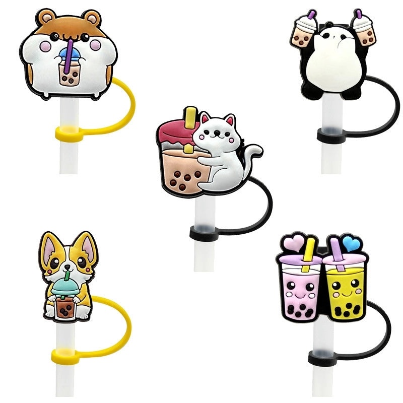 Cute Animal Letter Silicone Straw Cap for Drink Decorations Casual Elegant Style | Drink Accessories