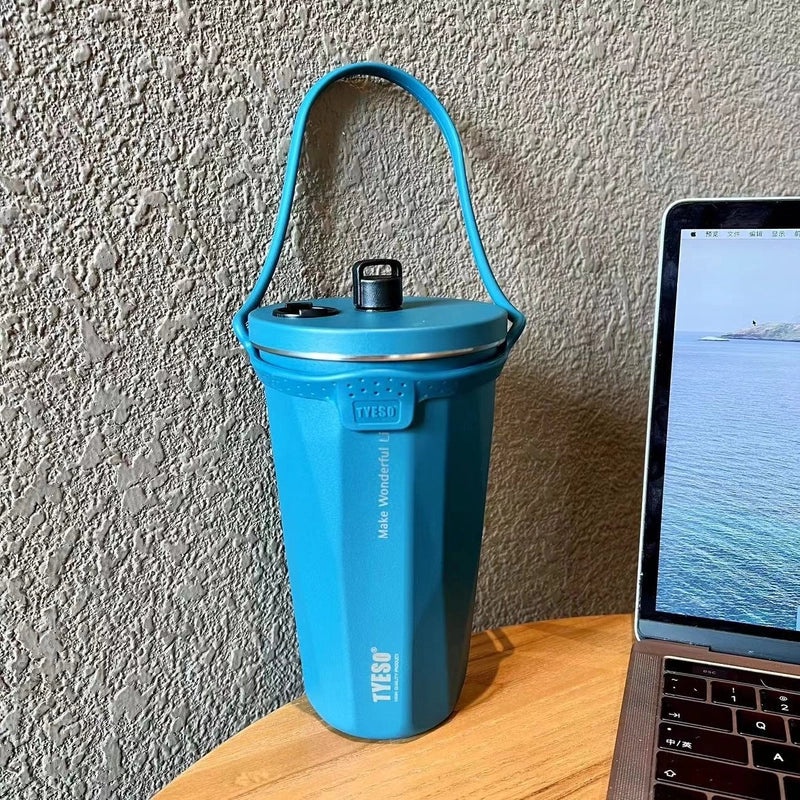 TYESO Taishuo Stainless Steel Insulated Coffee Cup with Straw and Ice Holder | Drinkware & Thermoses