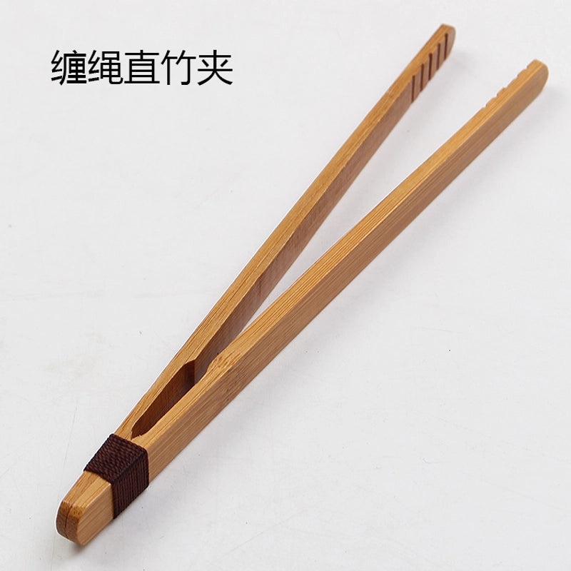 Amoy Porcelain Bamboo Tea Clip Set with Solid Wood Handle Stainless Steel Tea Cup Holder Tea Ceremony Accessories|茶具配件