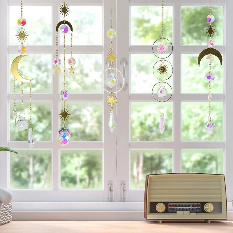Minimalist Sun and Moon Crystal Suncatcher Wind Chime for Home Decor | Home Decor & Wall Art