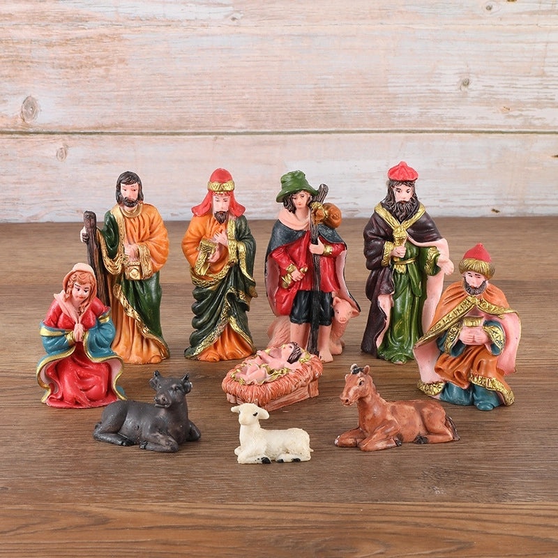 10-Piece Christmas Nativity Jesus Ornaments Set | Religious Holiday Resin Figurines | Christmas Decorations | Home & Garden