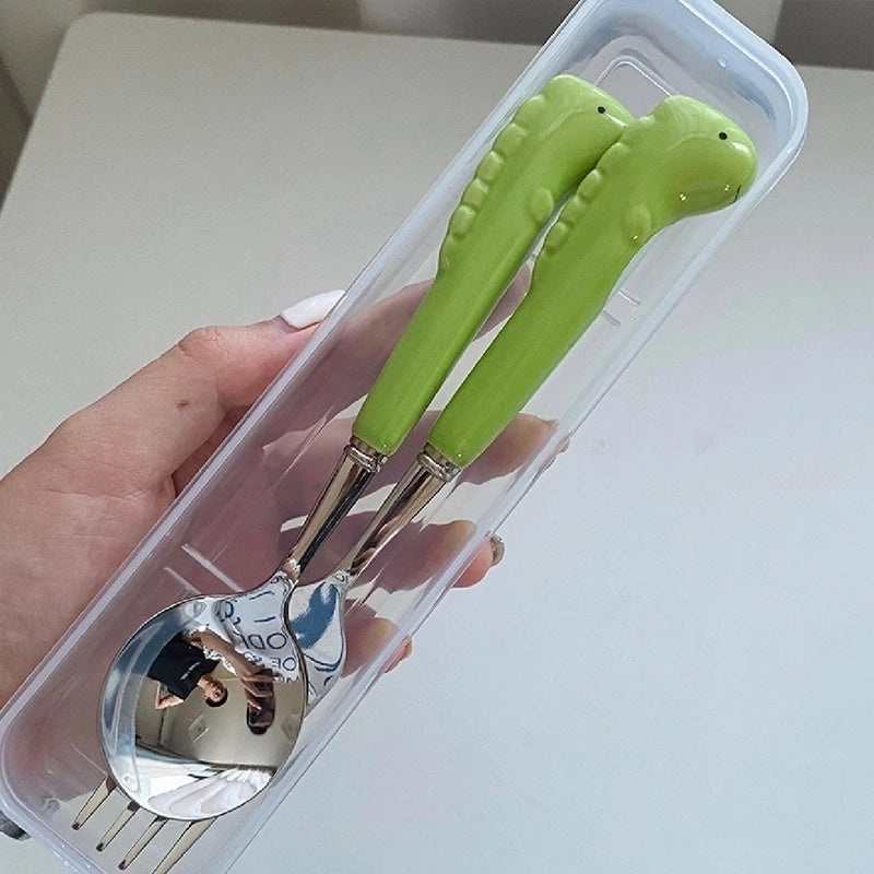 Adorable Cartoon Frog and Crocodile 430 Stainless Steel Ceramic Tableware Set | Kitchen & Dining