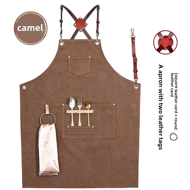 Custom Logo Brown Canvas Apron Thickened Overalls for Milk Tea Shop Barber Catering Baking | Kitchen & Dining Apparel