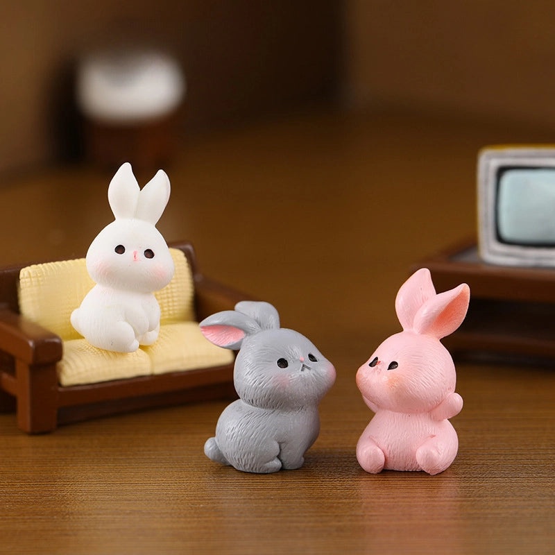 3 Pieces Cute Miniature Rabbit Family Figurines Resin Animal Decor Desktop Ornaments|Home Decor & Figurines
