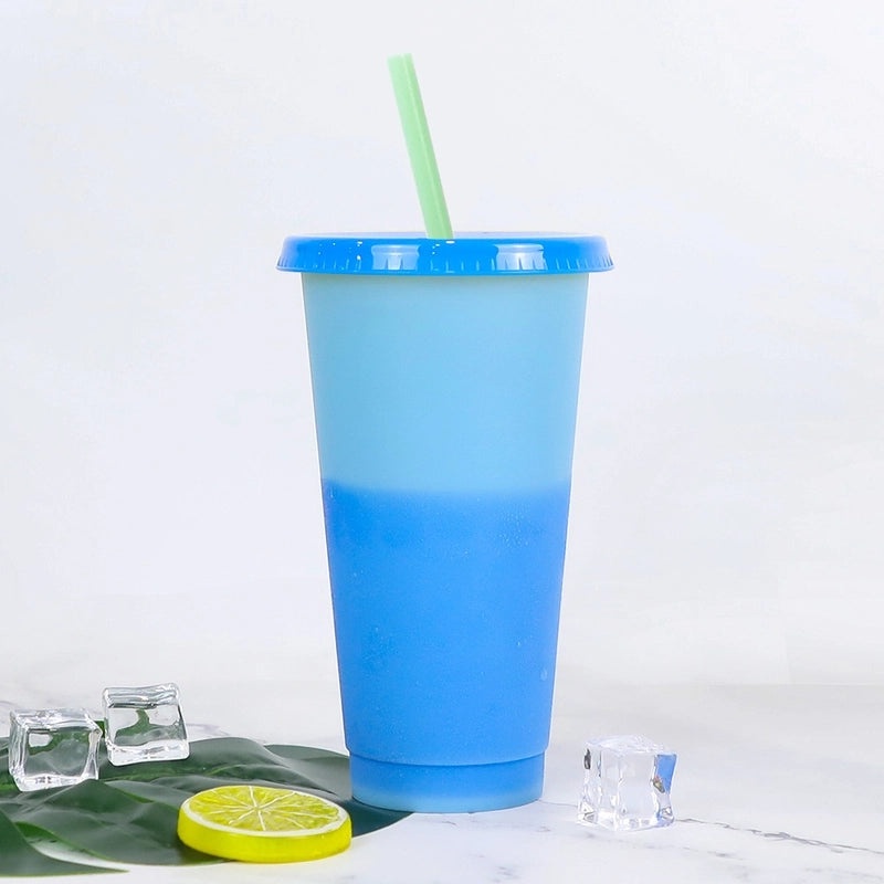 Temperature Sensitive Color Changing Plastic Straw Cup 710ml Reusable Drinkware|Drinkware & Cups