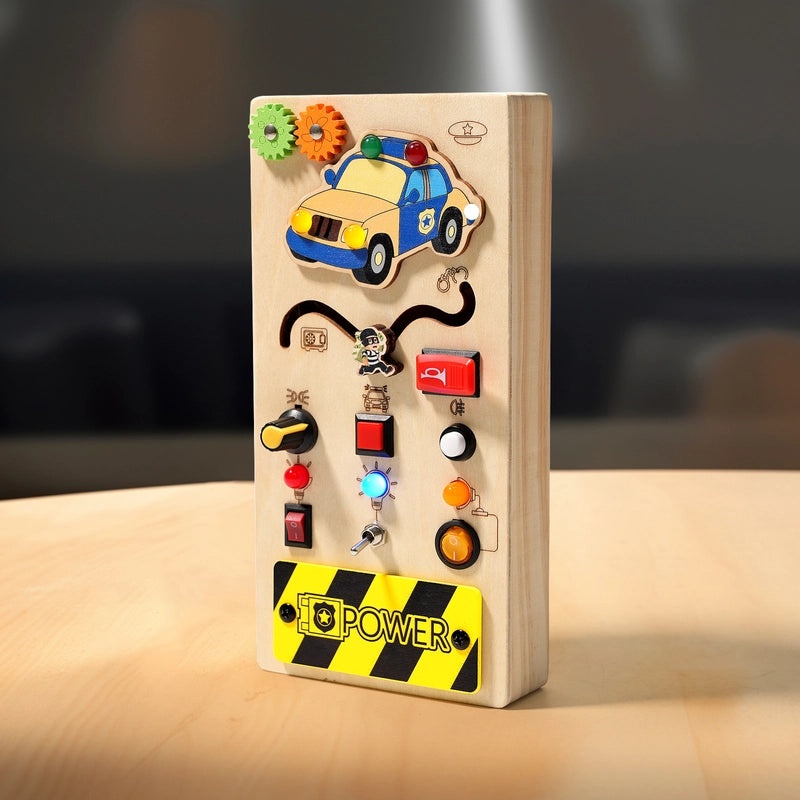 Children's Educational Wooden Busy Board with LED Light Switch | Early Learning Toys